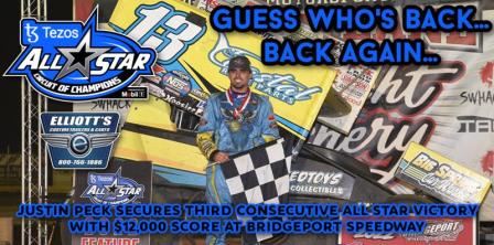 Justin Peck won an exciting All Star feature at Bridgeport Thursday (Chad Warner Photo) (Video Highlights from FloRacing.com)