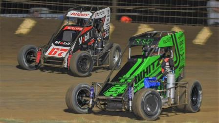 Buddy Kofoid prevailed as the winner of a classic high/low duel between himself (#67) & Zach Daum (#9m) on Saturday night at Missouri's Sweet Springs Motorsports Complex. (Ryan Black Photo) (Video Highlights from FloRacing.com)