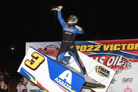 Ayrton Gennetten won Night #2 of the Jesse Hockett/Daniel McMillin Memorial at Wheatlsnd Friday (Rob Kocak Photo)