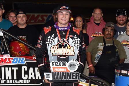 Saturday night at Tri-State Speedway’s 15th annual Haubstadt Hustler, Jadon Rogers (Worthington, Ind.) became a first-time USAC AMSOIL Sprint Car National Championship feature winner. (David Nearpass Photo) (Video Highlights from FloRacing.com)