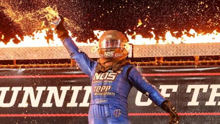 On a milestone night, Justin Grant (Ione, Calif.) became the 26th driver to reach 50 USAC national feature victories as he checked off his second career 4-Crown Nationals USAC AMSOIL Sprint Car National Championship victory on Saturday night at Rossburg, Ohio’s Eldora Speedway. (Josh James Artwork Photo) (Video Highlights from FloRacing.com)