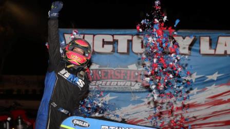 Thomas Meseraull (San Jose, Calif.) scored Tuesday night's November Classic USAC NOS Energy Drink Midget National Championship feature at Bakersfield (Calif.) Speedway, which is the site of his first career USAC-sanctioned victory 22 years ago. (DB3, Inc. Photo) (Video Highlights from FloRacing.com)