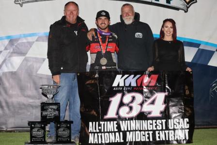 When Tanner Carrick crossed the finish line at the conclusion of Thursday night’s Hangtown 100 Presented By Matt Wood Racing opener at California’s Placerville Speedway, he delivered an all-time record victory for the Keith Kunz Motorsports team. (DB3, Inc. Photo) (Video Highlights from FloRacing.com)