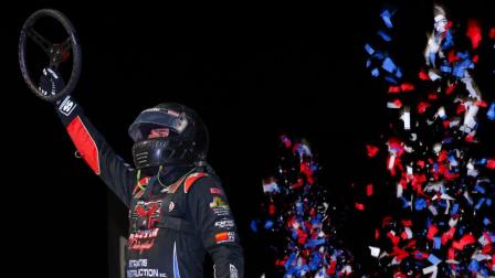 Jake Swanson (Anaheim, Calif.) scored a dominating victory during Monday night's non-points special event for the USAC AMSOIL Sprint Car National Championship at Florida's Volusia Speedway Park. (Josh James Artwork Photo) (Video Highlights from USAC)