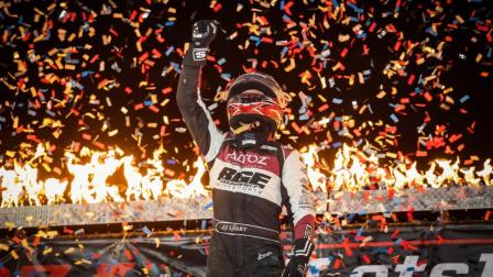 C.J. Leary (Greenfield, Ind.) mastered the half-mile dirt oval of Rossburg, Ohio's Eldora Speedway to win Saturday night's #LetsRaceTwo USAC AMSOIL Sprint Car National Championship feature event. (Indy Racing Images Photo) (Video Highlights from FloRacing.com)