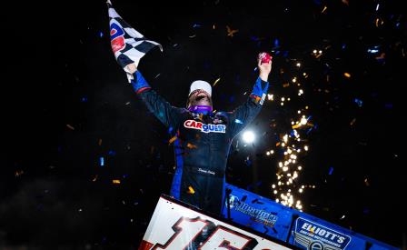 Donny Schatz won for the second night in a row Saturday, this time at Sharon (Trent Gower Photo) (Video Highlights from DirtVision.com)