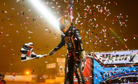 Cannon McIntosh won the first night of Xtreme Outlaw Midget action at Millbridge Speedway (Jacy Norgaard Photo) (Video Highlights from DirtVision.com)