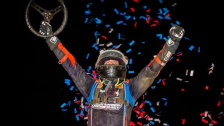 Jake Swanson (Anaheim, Calif.) was triumphant during Wednesday night's USAC AMSOIL Sprint Car National Championship feature at Circle City Raceway in Indianapolis, Ind. (Indy Racing Images Photo) (Video Highlights from FloRacing.com)