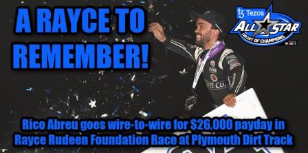 Rico won the $26,000 Rayce Rudeen Foundation race Saturday at Plymouth (Chad Warner Photo) (Video Highlights from FloRacing.com)