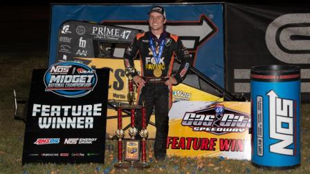 Logan Seavey (Sutter, Calif.) is all smiles after winning Wednesday night's USAC Indiana Midget Week round at Gas City I-69 Speedway. (Dave Dellinger Photo) (Video Highlights from FloRacing.com)