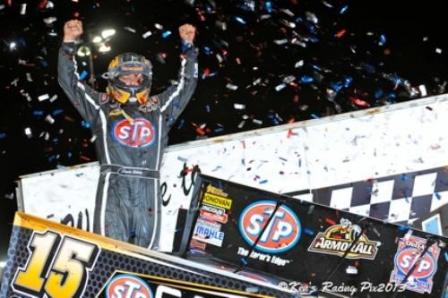 Donny Schatz celebrates his seventh Knoxville Nationals title (Ken's Racing Pix)