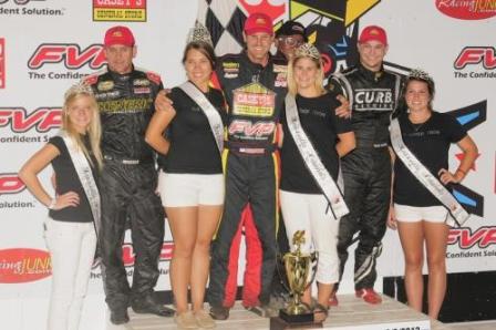 Brian Brown celebrates his prelim win at the Knoxville Nationals (Rob Kocak Photo)