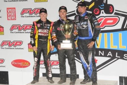 David Gravel celebrates his prelim win at the Knoxville Nationals (Rob Kocak Photo)