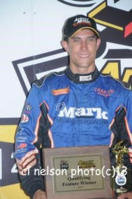 Justin Henderson in Victory Lane after winning his prelim at the 360 Nationals (Conrad Nelson Photo)