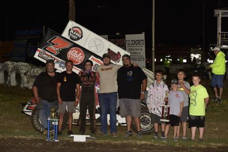 Tasker Phillips won the Sprint Invaders feature at Eldon Thursday (Mark Funderburk Photo)