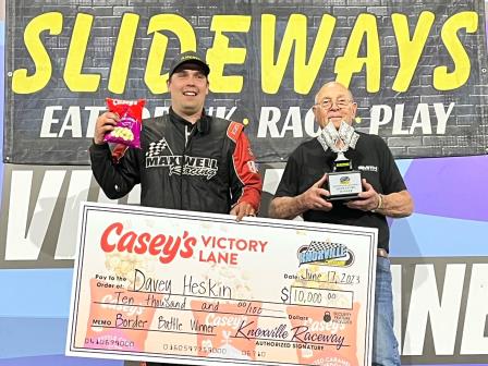 Davey Heskin celebrates his win at Knoxville Saturday with grandfather Butch Maxwell