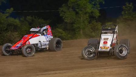 Brady Bacon (#69) passes Robert Ballou (#12) en route to Saturday night's USAC AMSOIL Sprint Car National Championship feature victory at Wisconsin's WIlmot Raceway. (Jack Reitz Photo) (Video Highlights from FloRacing.com)