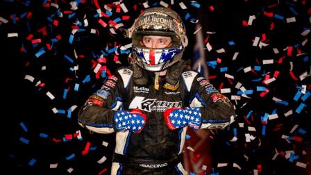 Brady Bacon earned his 50th career USAC AMSOIL Sprint Car National Championship feature victory on Monday night at Putnamville, Indiana's Lincoln Park Speedway. (Indy Racing Images Photo) (Video Highlights from FloRacing.com)