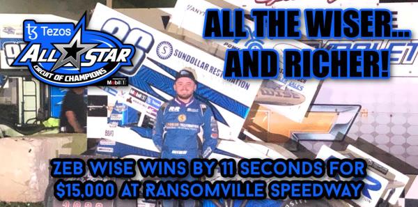 Zeb Wise Wins by 11 Seconds for $15,000 at Ransomville Speedway