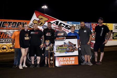 Dusty Zomer earned the 410 feature Sunday at Huset's (Tylan Porath Photo)