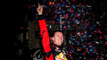 For the second straight season, Kody Swanson (Kingsburg, Calif.) celebrates a Rich Vogler Classic USAC Silver Crown victory at the Winchester (Ind.) Speedway high banks. (Indy Racing Images Photo) (Video Highlights from FloRacing.com)