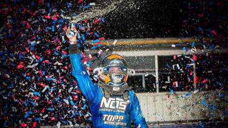 Justin Grant (Ione, Calif.) became the 10th driver to record 40 or more career USAC AMSOIL Sprint Car National Championship feature victories on Wednesday night at the Terre Haute (Ind.) Action Track. (Indy Racing Images Photo) (Video Highlights from FloRacing.com)