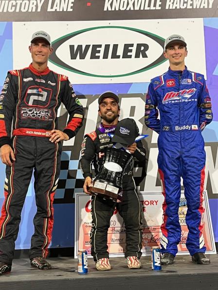 Rico Abreu won the All Star feature at Knoxville over Buddy Kofoid (R) and Justin Henderson (L) (Video Highlights from FloRacing.com)
