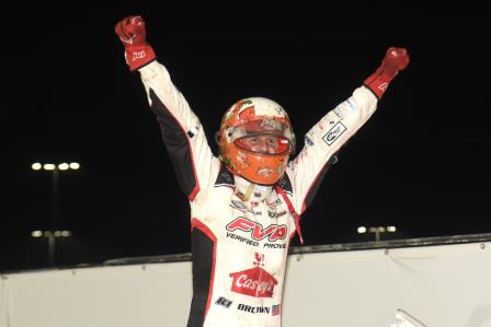 Brian Brown celebrates his 360 Nationals win at Knoxville Saturday (Paul Arch Photo) (Video Highlights from DirtVision.com)
