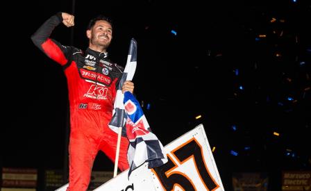 Kyle Larson won the Ironman 55 at Pevely Saturday (Trent Gower Photo) (Video Highlights from DirtVision.com)