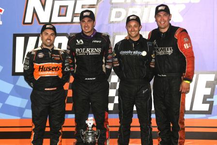 2nd Place David Gravel, Winner Aaron Reutzel, 3rd Place Scott Bogucki and 4th Place Davey Heskin will move on to Saturday's Championship (Paul Arch Photo) (Video Highlights from DirtVision.com)