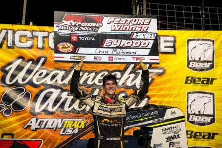 Chase McDermand won the Xtreme Midget feature at Action Track USA (Jesse Carberry Photo) (Video Highlights from DirtVision.com)
