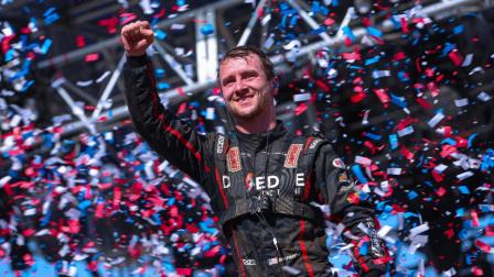 Logan Seavey (Sutter, Calif.) is jubilant after winning Saturday's USAC Silver Crown Bettenhausen 100 Presented By Hunt Brothers Pizza at the Illinois State Fairgrounds. (Jack Reitz Photo) (Video Highlights from FloRacing.com)