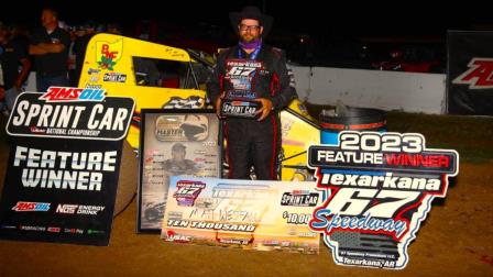 Matt Westfall (Pleasant Hill, Ohio) corralled his first USAC AMSOIL Sprint Car National Championship feature victory in more than 17 years on Saturday night at Arkansas' Texarkana 67 Speedway. (Rich Forman Photo) (Video Highlights from FloRacing.com)