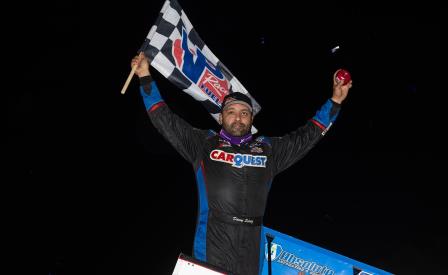 Donny Schatz won the feature at Lakeside in exciting fashion Saturday (Trent Gower Photo) (Video Highlights from DirtVision.com)