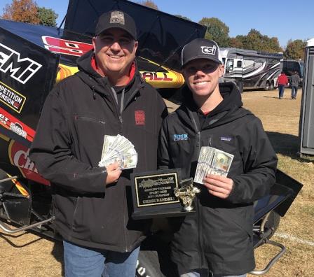 Chase Randall received his spoils for winning the Knoxville/Huset's 410 Sprint Series Presented by OpenWheel101.com!