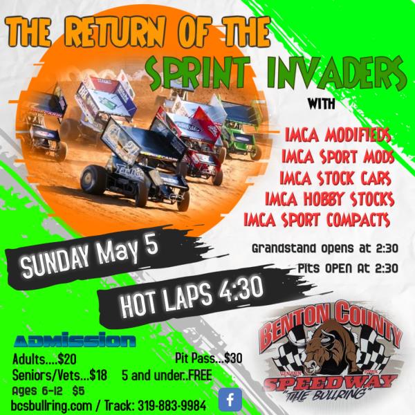 Benton County Bullring Sunday for Mohrfeld Solar Sprint Invaders!