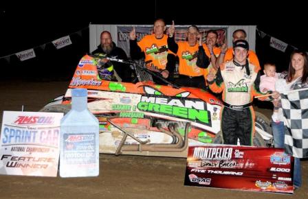 Brady at the Hoffman Racing #69 team in Victory Lane at Montpelier (Travis Branch/USAC Photo)