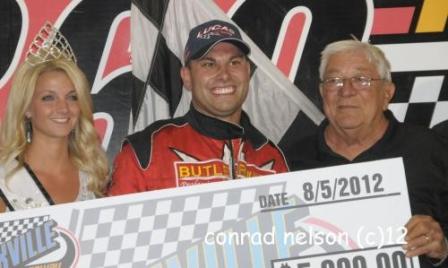 Bronson Maeschen is all smiles in Victory Lane with Cappy at the Capitani Classic (Conrad Nelson Photo)