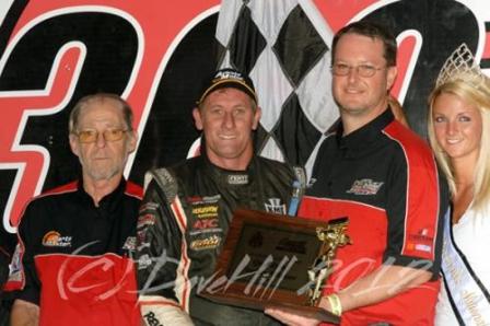 Brooke Tatnell in Victory Lane after his prelim win at the 360 Nationals (Dave Hill Photo)