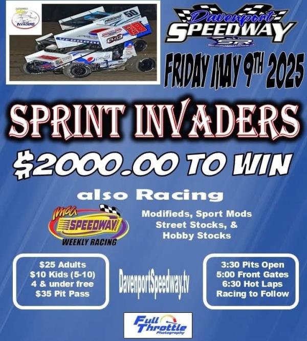 Davenport Speedway Friday for Mohrfeld Solar Sprint Invaders!