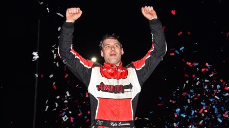 A joyous Kyle Cummins celebrates his victory following Friday night's Larry Rice Classic USAC AMSOIL Sprint Car National Championship event at Indiana's Bloomington Speedway. (David Nearpass Photo) (Video Highlights from FloRacing.com)
