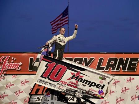 Ryan Timms won his second straight feature at Huset's Sunday (Tylan Porath Photo)
