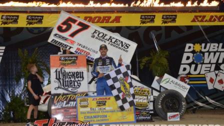 Kyle Larson won the $100,000 Joker's Jackpot at Eldora Thursday (Todd Buffenbarger Photo) (Video Highlights from FloRacing.com)