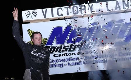 Joe B. Miller won the Xtreme Outlaw Midget feature at Spoon River Friday (Brendan Bauman Photo) (Video Highlights from DirtVision.com)