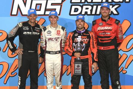 Daryn Pittman, Buddy Kofoid, winner David Gravel and Cole Macedo locked themselves into Saturday's Nationals Championship (Paul Arch Photo) (Video Highlights from DirtVision.com)