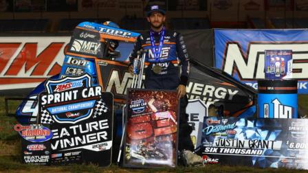 Justin Grant became the winningest driver in USAC AMSOIL Sprint Car National Championship history with his 63rd career series victory on Saturday night at Wheatland, Missouri's Lucas Oil Speedway. (Rich Forman Photo) (Video Highlights from FloRacing.com)