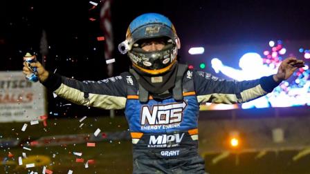 Justin Grant celebrates his 64th career USAC AMSOIL National Sprint Car win, and his 10th of the year, on Friday night at Indianapolis, Indiana's Circle City Raceway. (David Nearpass Photo) (Video Highlights from FloRacing.com)
