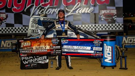 Logan Seavey celebrates his $30,000 payday after winning the USAC AMSOIL Sprint Car National Championship Fall Nationals on Saturday night at Indiana's Lawrenceburg Speedway. (Ryan Sellers Photo) (Video Highlights from FloRacing.com)