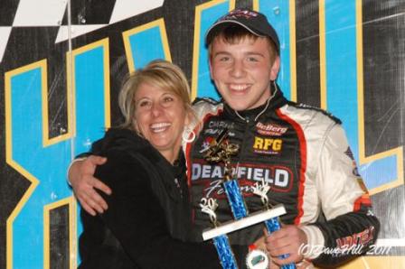 Carson McCarl became the youngest sprint car feature winner ever at Knoxville Saturday in the 305 class (Dave Hill Photo)