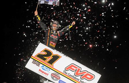 Brian celebrates his WoO win at Cocopah Speedway (The Wheatley Chronicles Photo – www.SprintCarMania.com) 